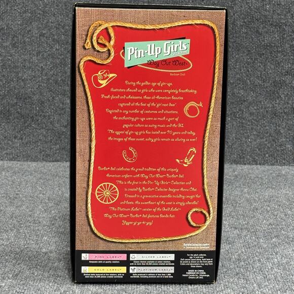 Barbie Pin-Up Girls Way Out West Platinum Label Collector Doll 2005 In Box Blond - Picture 4 of 12